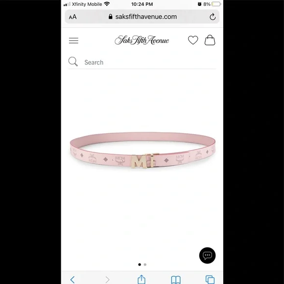 BNWT MCM Visetos Logo Reversible Belt, Powder Pink/Black, Gold, light gray logo MCM Claus M Reversible Belt Pink | Dallas Handbags main image 2